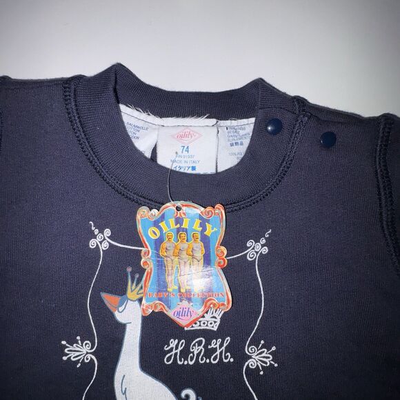 OILILY Baby's Collection Navy Blue Sweatshirt NWT Size 12M HRH Duckling Swan - Picture 3 of 9